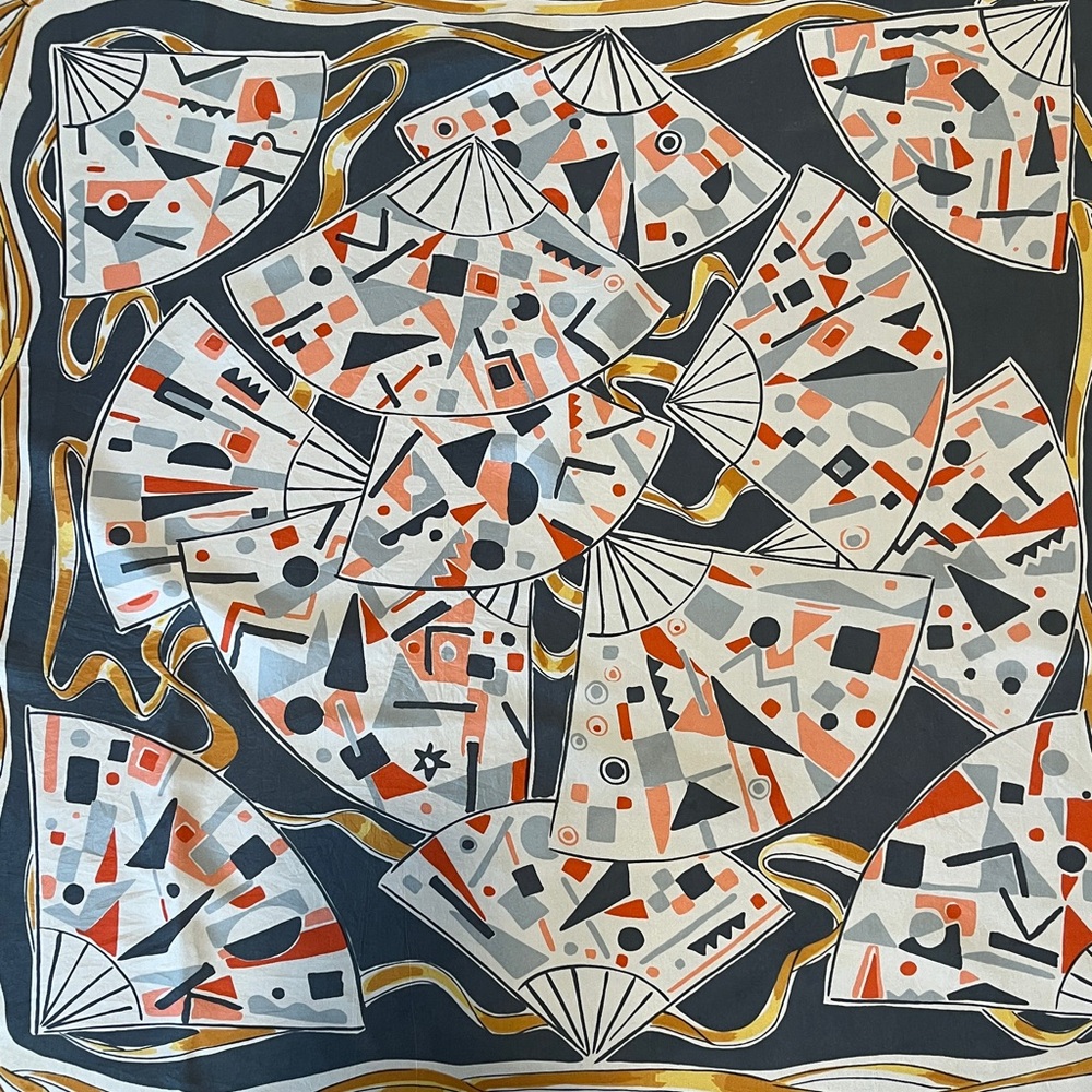 Silk Scarf Karl Lagerfeld Fan Motif Vintage